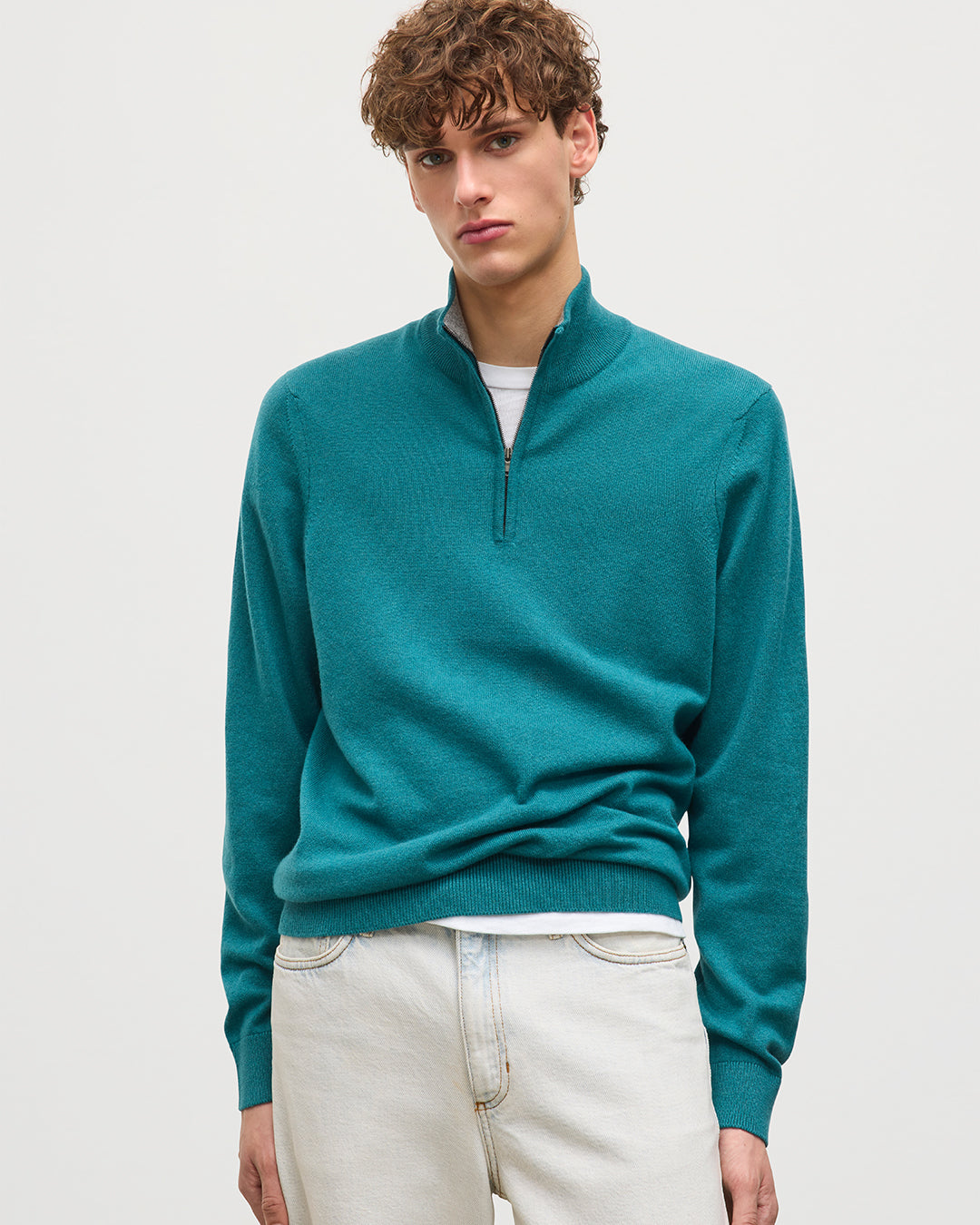 Rory Green & Grey Classic Cashmere Contrast Zip Neck Jumper