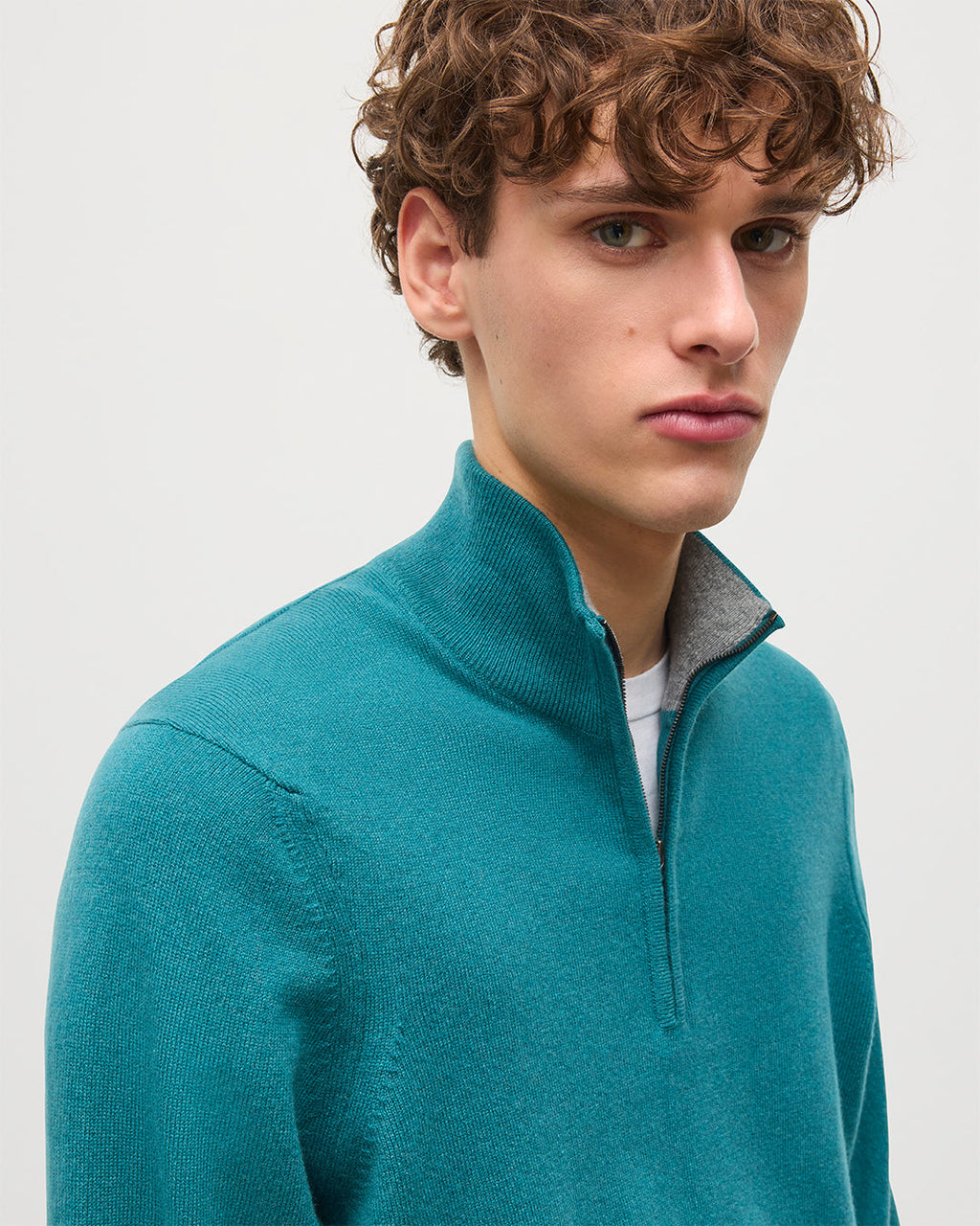 Rory Green & Grey Classic Cashmere Contrast Zip Neck Jumper