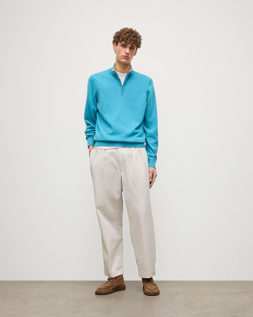Rory Blue & Grey Classic Cashmere Contrast Zip Neck Jumper
