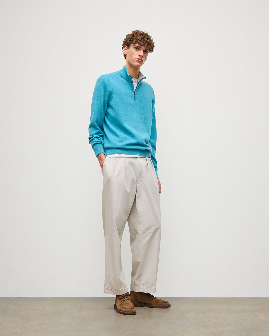 Rory Blue & Grey Classic Cashmere Contrast Zip Neck Jumper