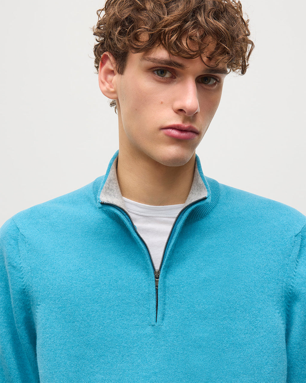 Rory Blue & Grey Classic Cashmere Contrast Zip Neck Jumper