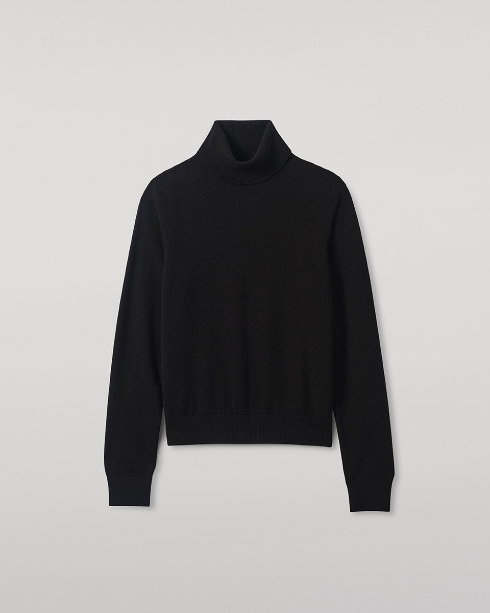 Classic Cashmere Black Roll Neck Jumper