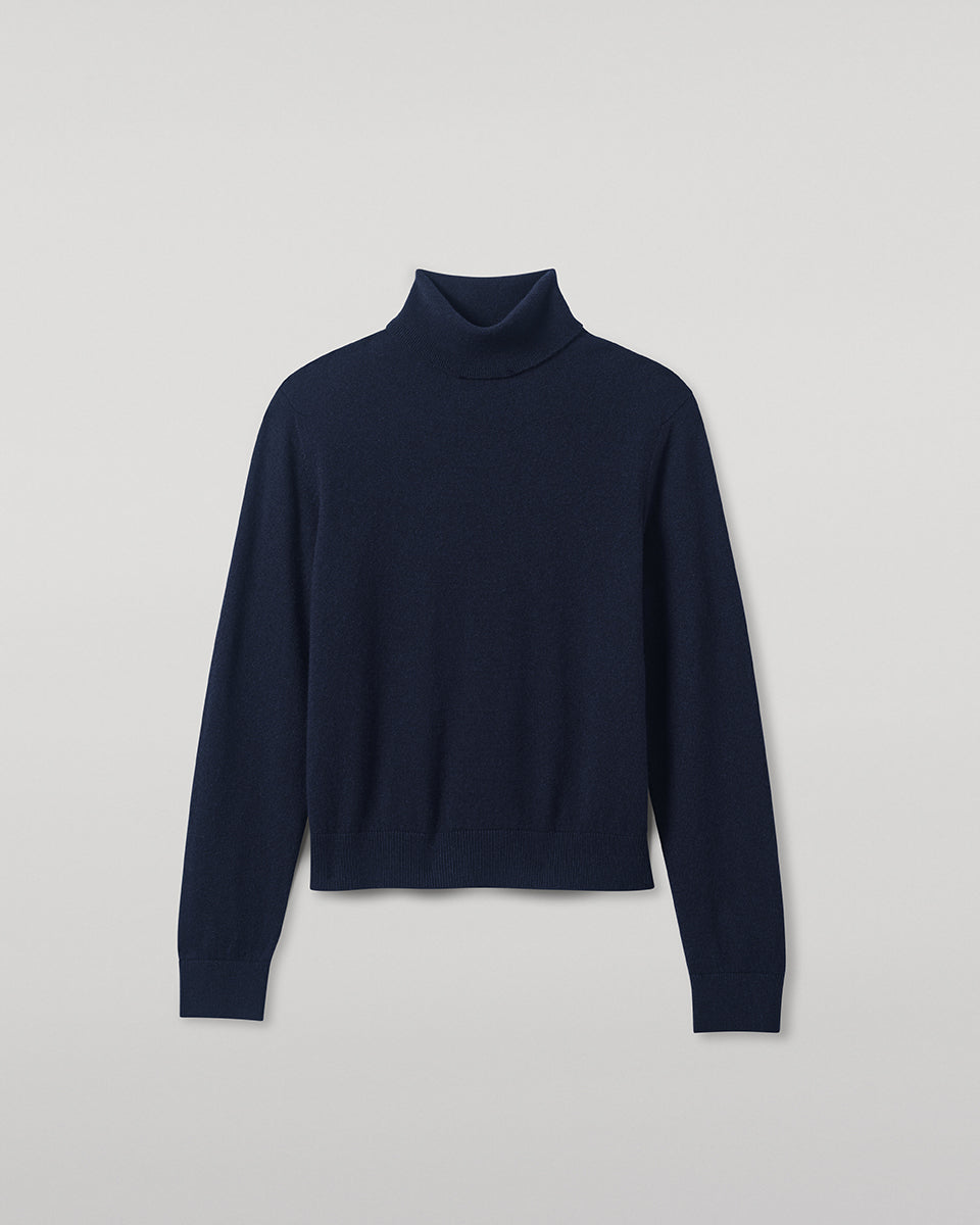 Classic Cashmere Dark Navy Roll Neck Jumper