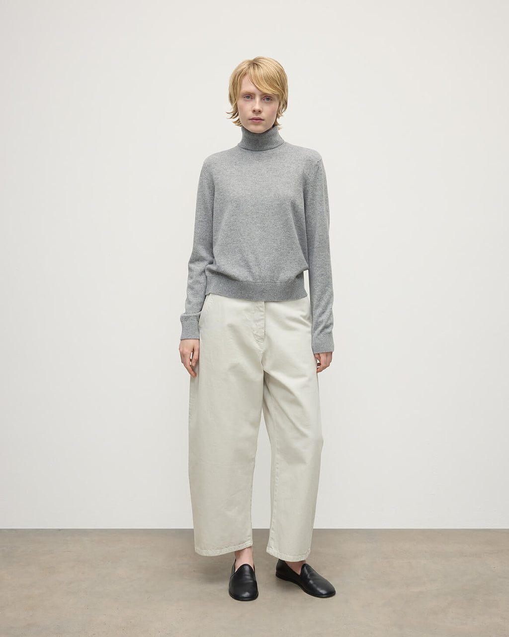 Classic Cashmere Light Grey Roll Neck Jumper