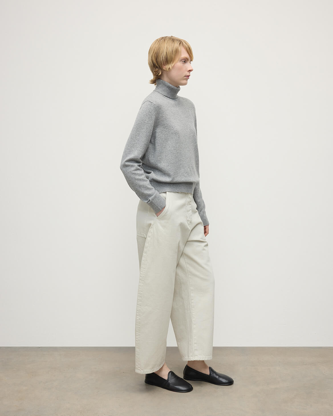 Classic Cashmere Light Grey Roll Neck Jumper