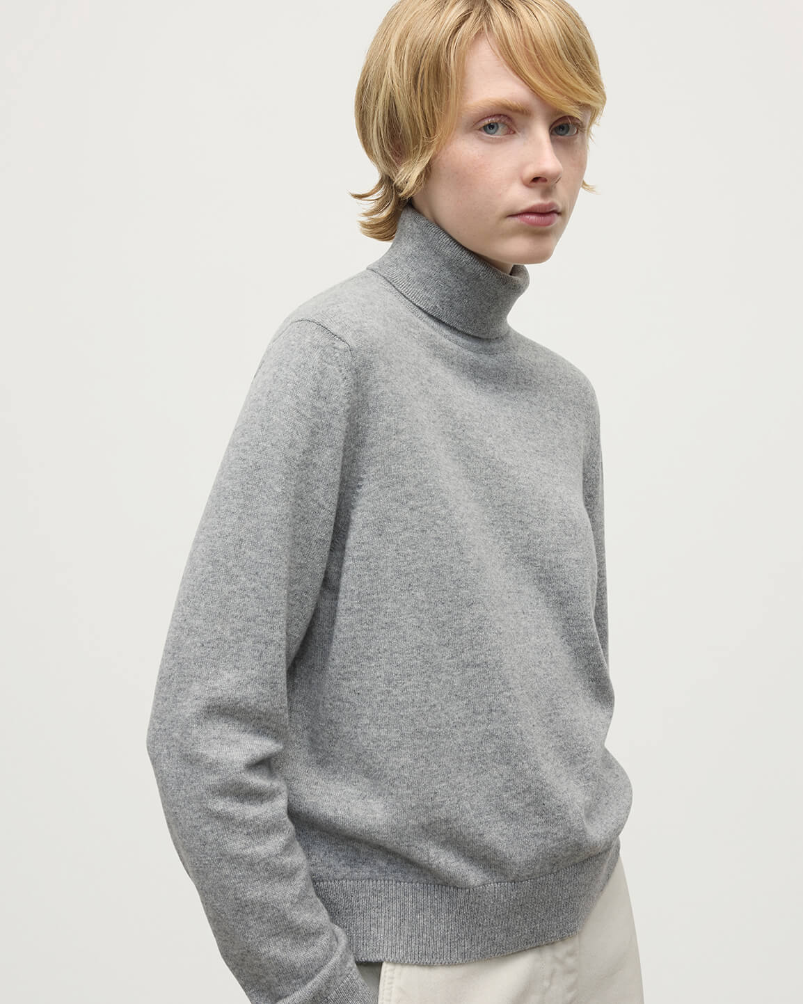 Classic Cashmere Light Grey Roll Neck Jumper