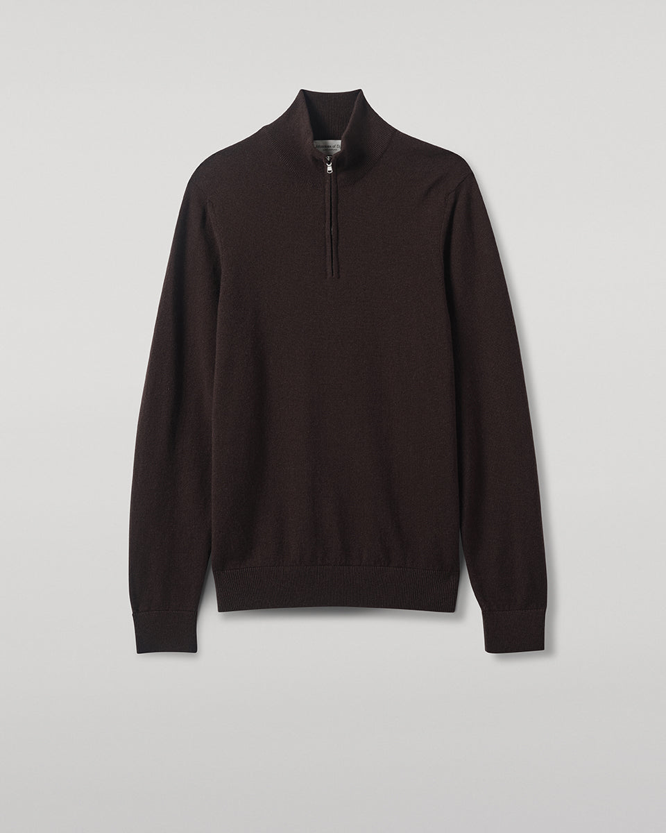 Classic Cashmere Dark Brown Zip Neck Jumper