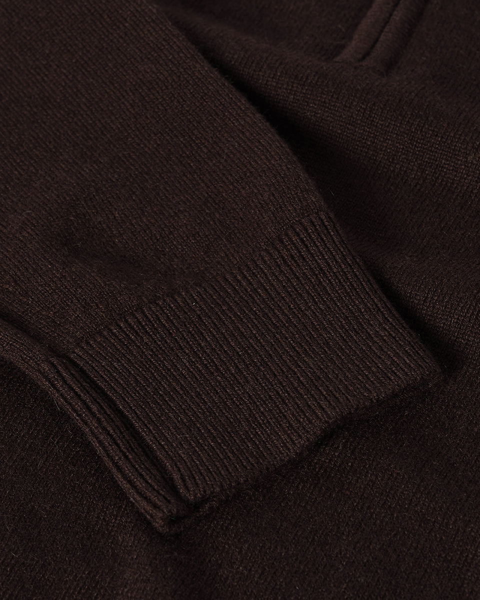 Classic Cashmere Dark Brown Zip Neck Jumper