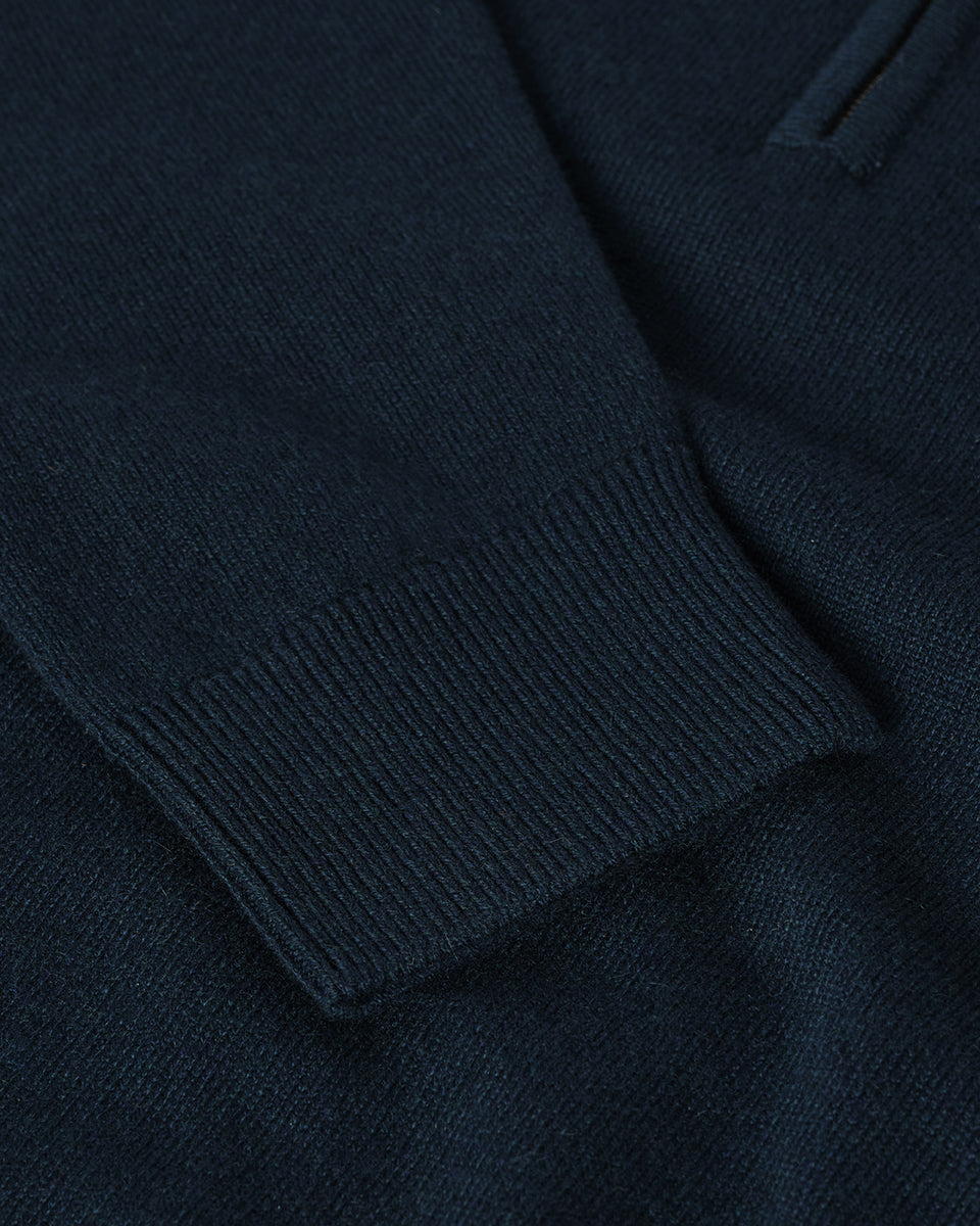 Classic Cashmere Dark Green Zip Neck Jumper