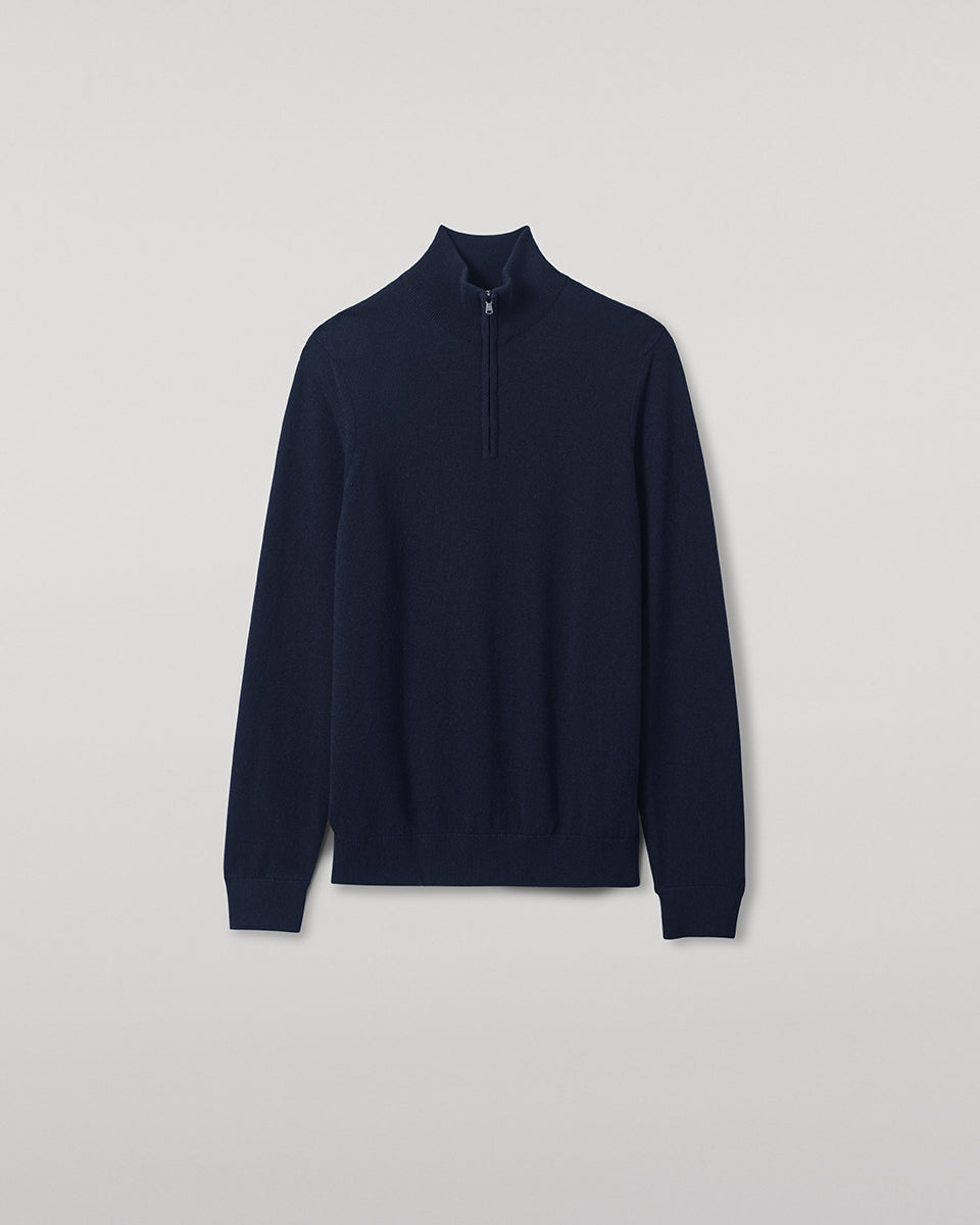 Classic Cashmere Dark Navy Zip Neck Jumper