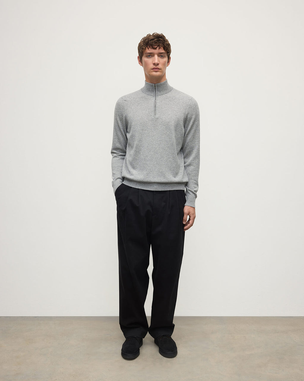 Classic Cashmere Light Grey Zip Neck Jumper