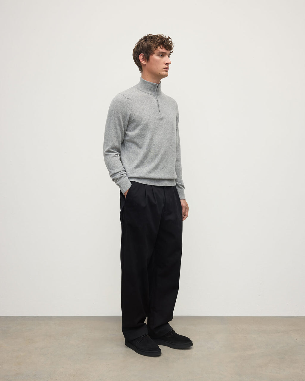 Classic Cashmere Light Grey Zip Neck Jumper
