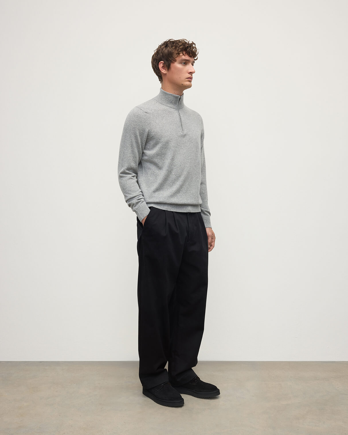 Classic Cashmere Light Grey Zip Neck Jumper