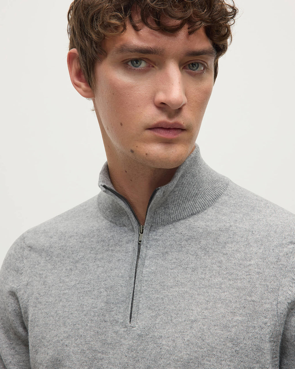 Classic Cashmere Light Grey Zip Neck Jumper