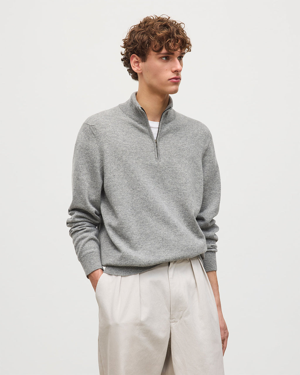 Rory Grey Classic Cashmere Zip Neck Jumper