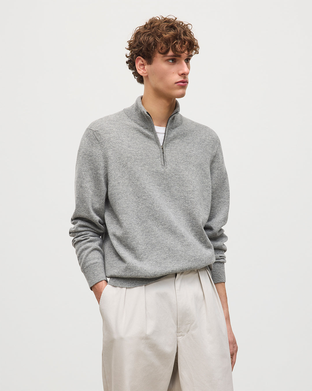 Rory Grey Classic Cashmere Zip Neck Jumper
