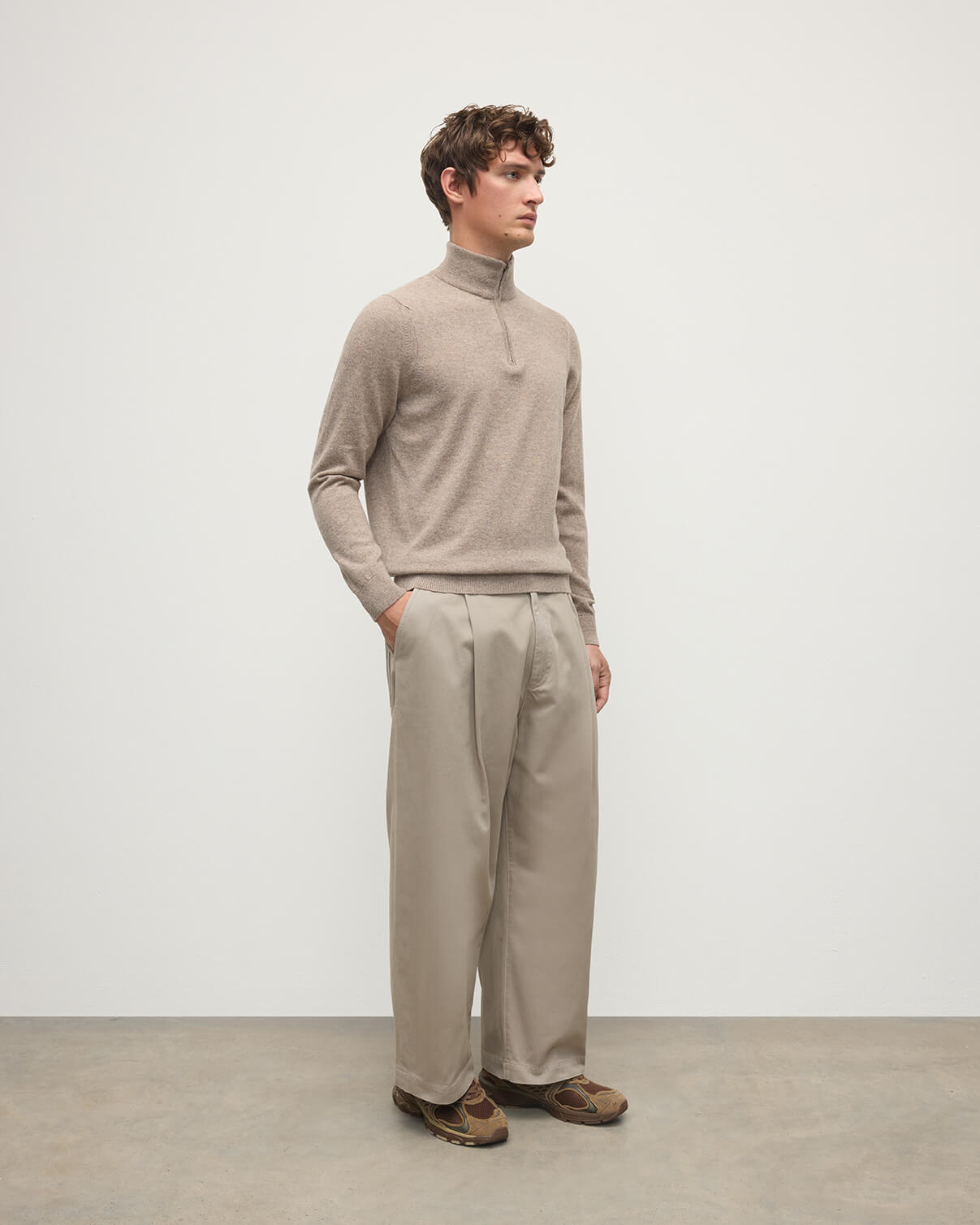 Classic Cashmere Brown Zip Neck Jumper