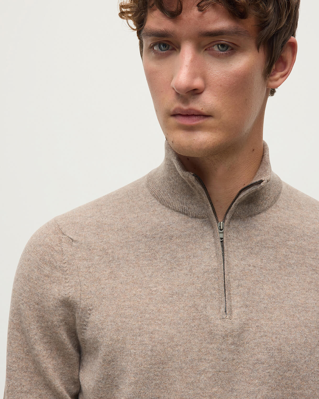 Classic Cashmere Brown Zip Neck Jumper
