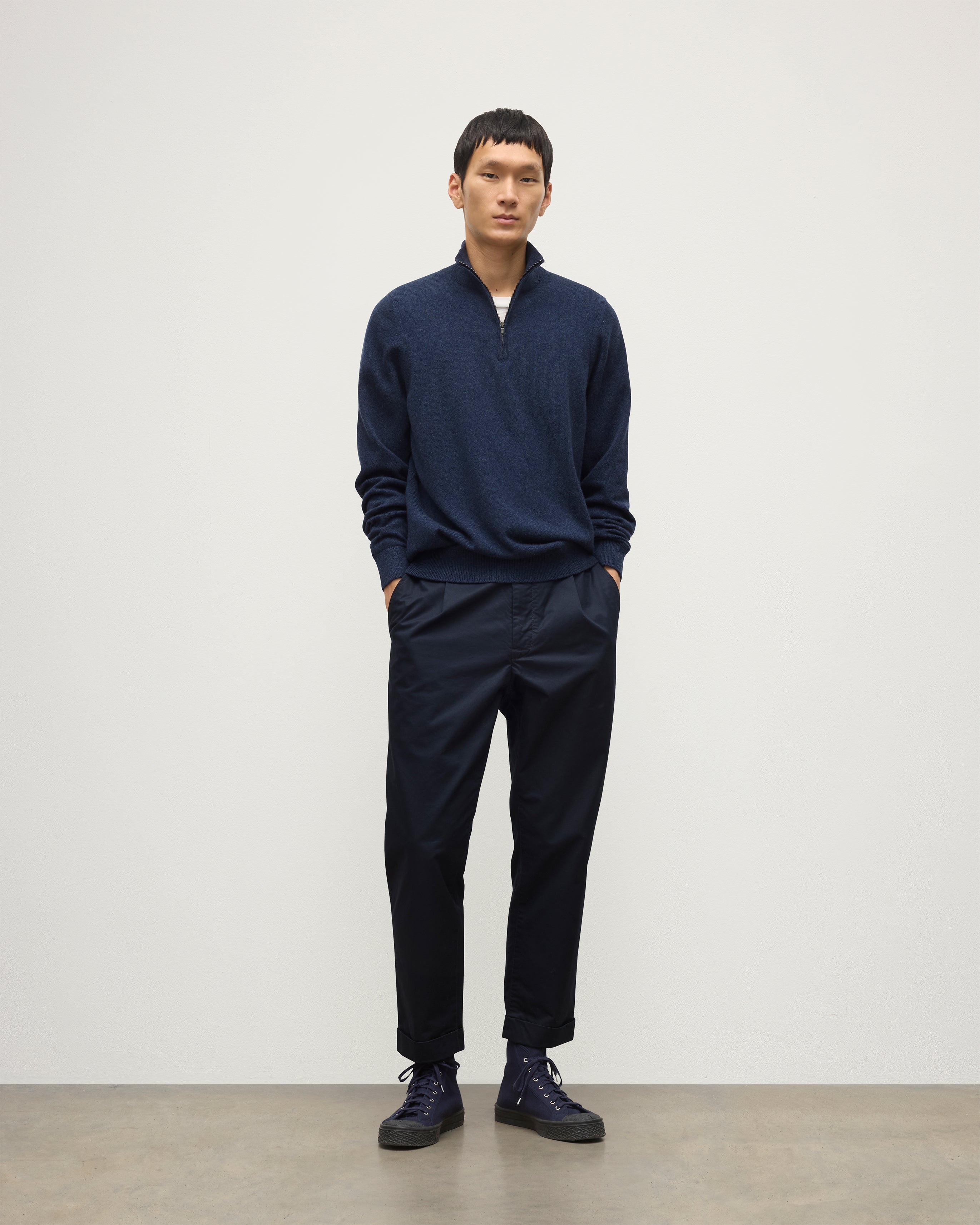 Rory Navy Classic Cashmere Zip Neck Jumper