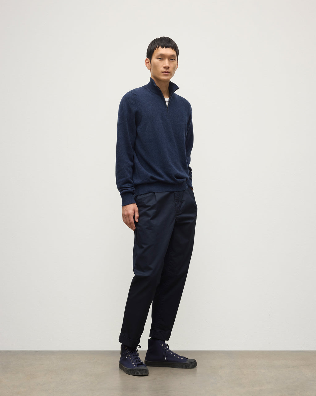 Rory Navy Classic Cashmere Zip Neck Jumper