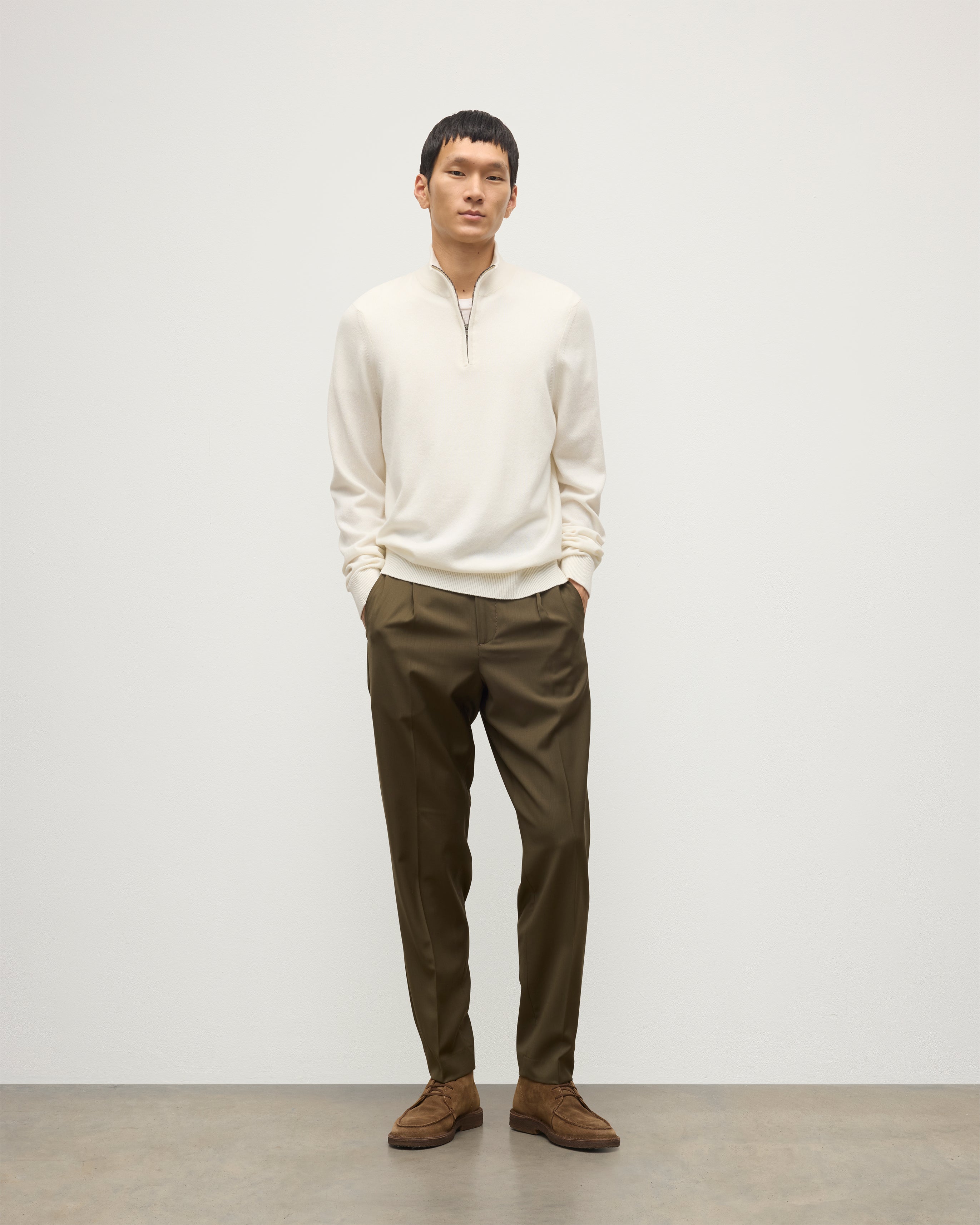 Rory White Classic Cashmere Zip Neck Jumper