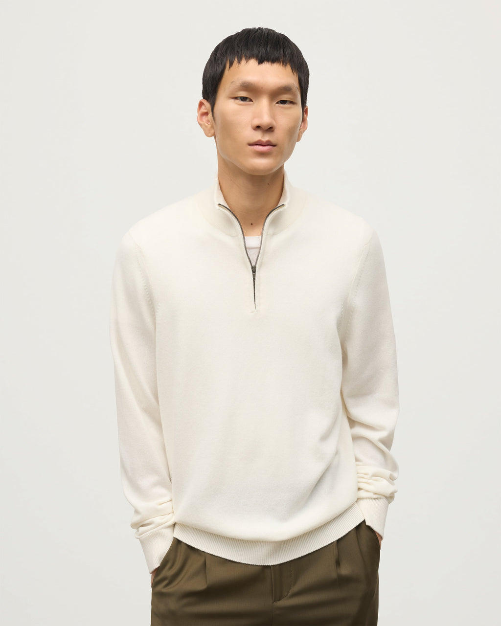 Rory White Classic Cashmere Zip Neck Jumper
