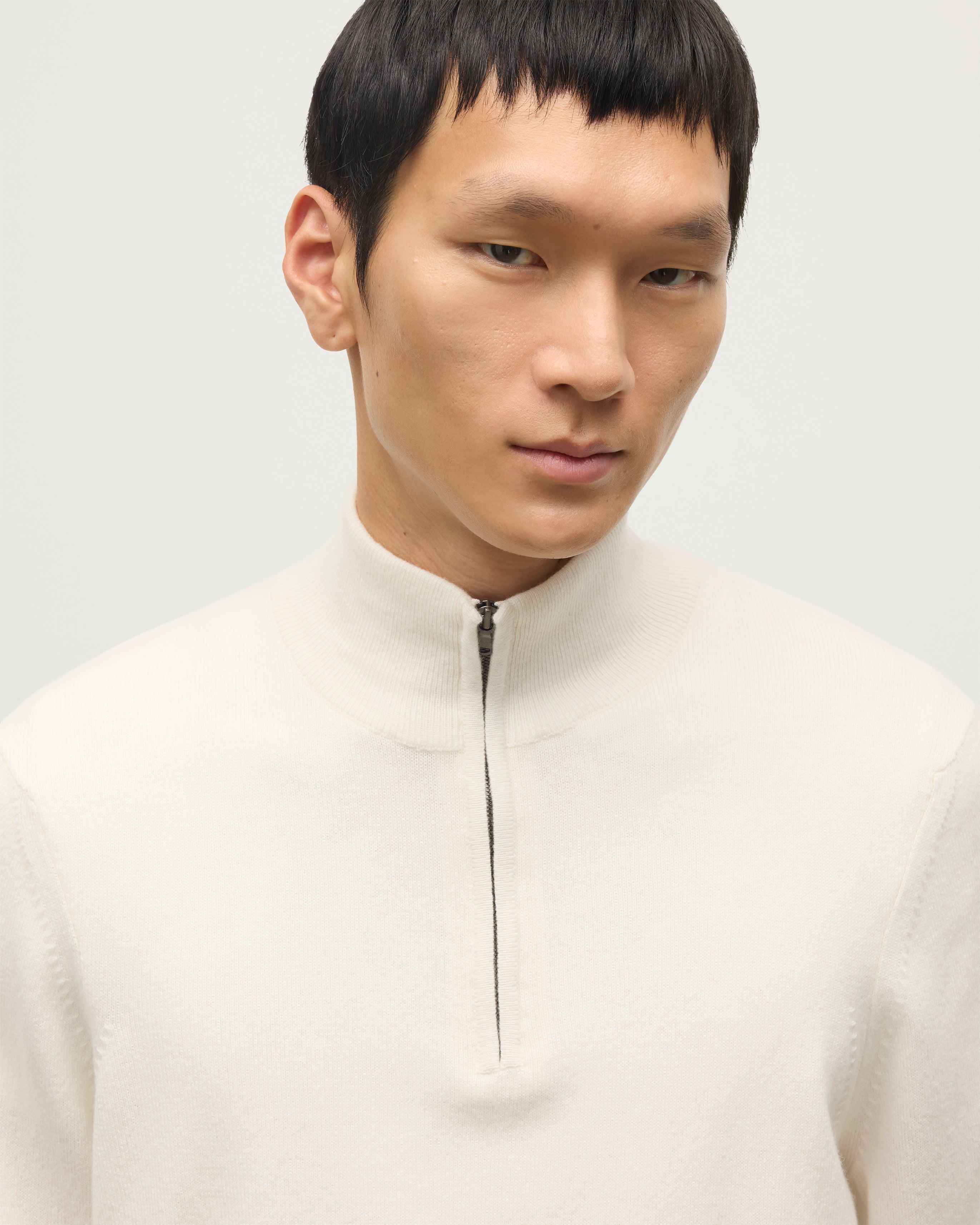 Rory White Classic Cashmere Zip Neck Jumper