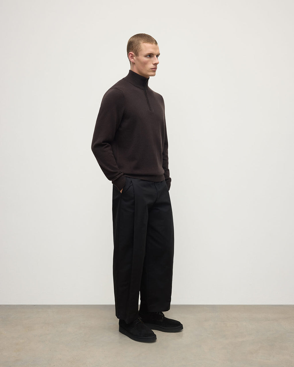 Classic Cashmere Dark Brown Zip Neck Jumper