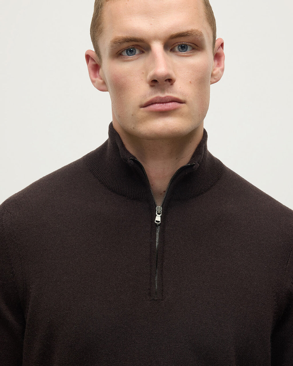 Classic Cashmere Dark Brown Zip Neck Jumper