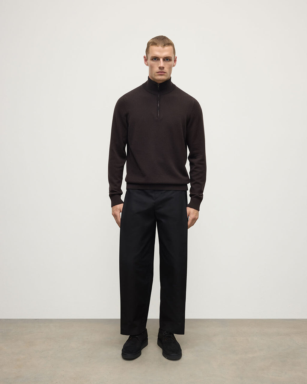 Classic Cashmere Dark Brown Zip Neck Jumper