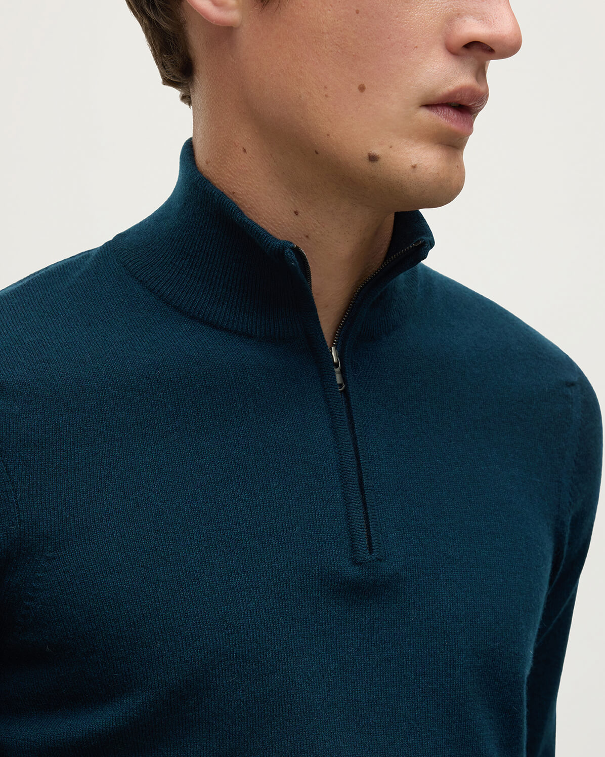 Classic Cashmere Dark Green Zip Neck Jumper