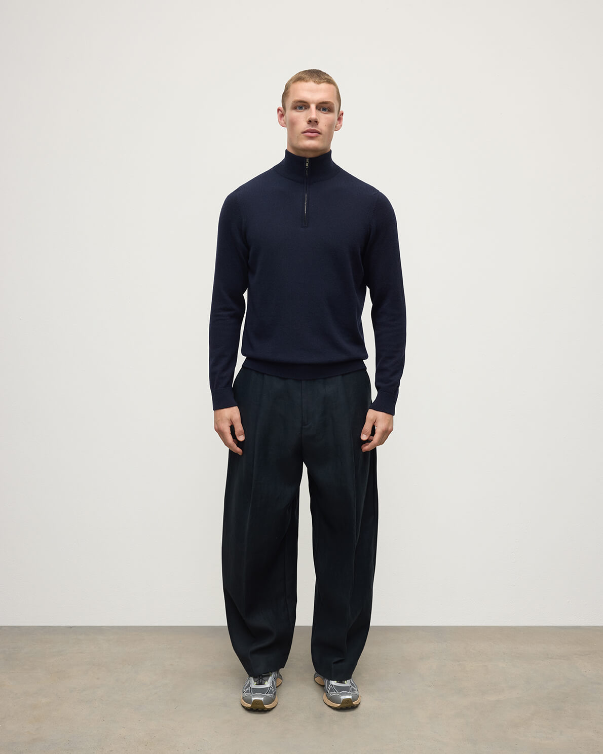 Classic Cashmere Dark Navy Zip Neck Jumper