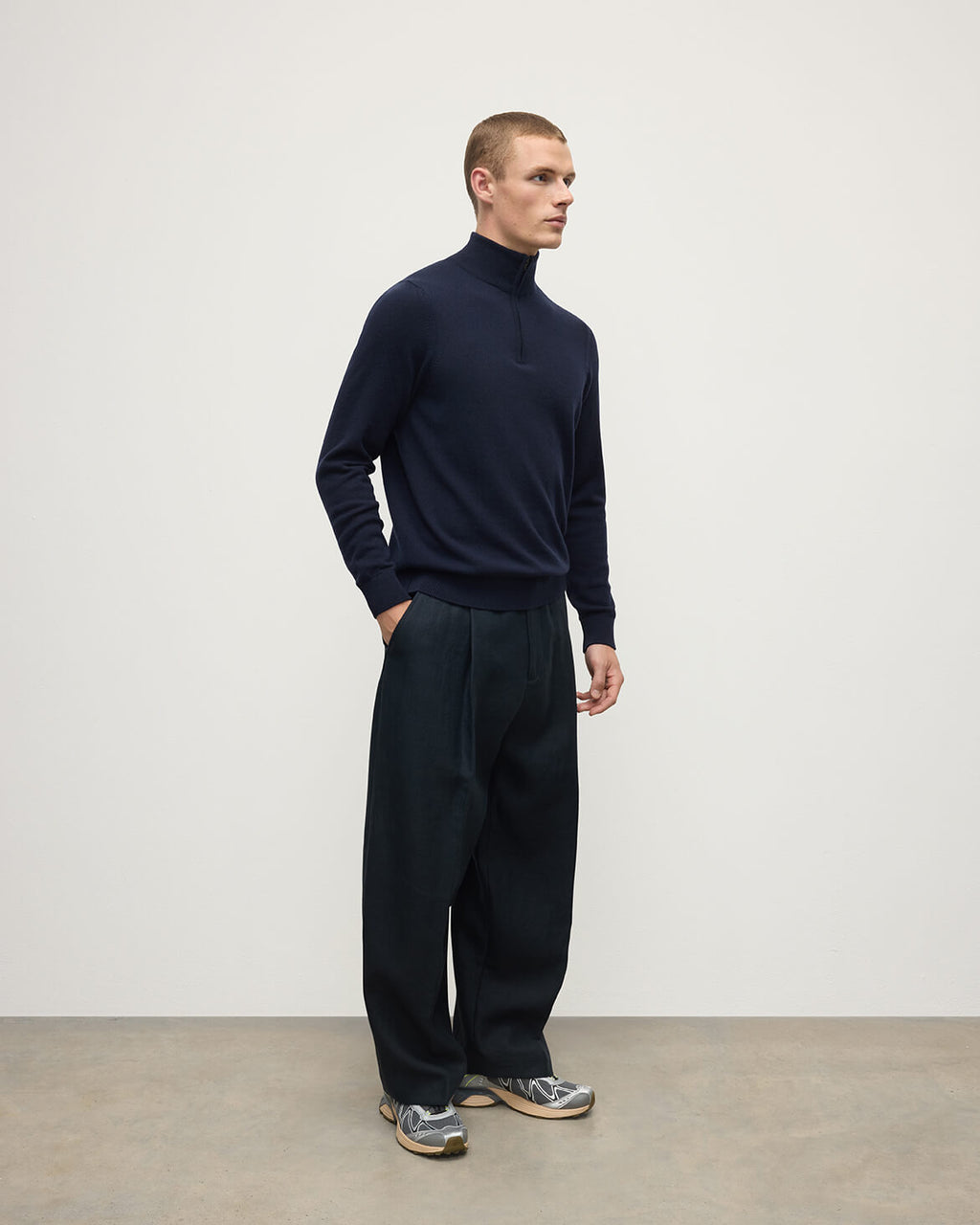 Classic Cashmere Dark Navy Zip Neck Jumper