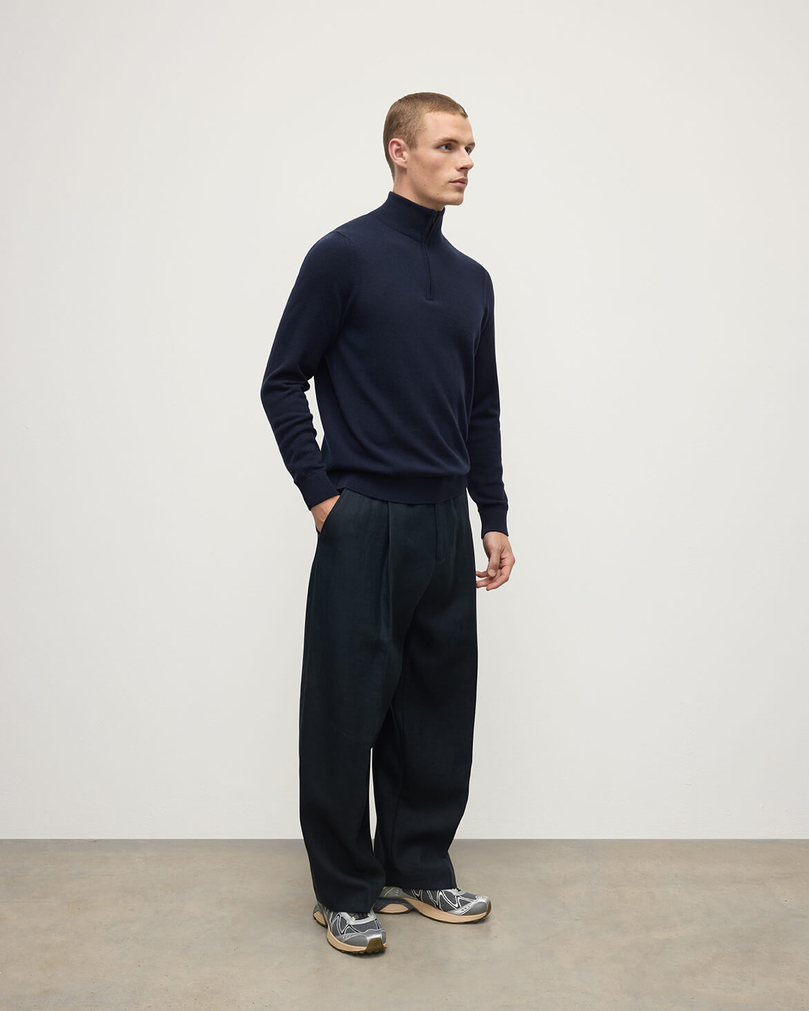 Classic Cashmere Dark Navy Zip Neck Jumper