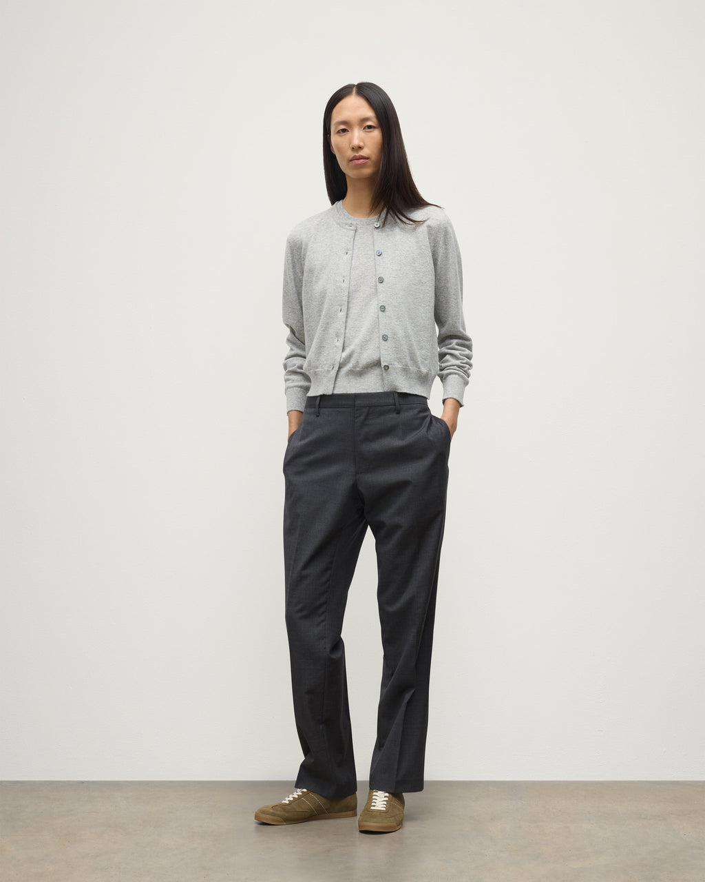 Iris Pale Grey Classic Cashmere Cardigan