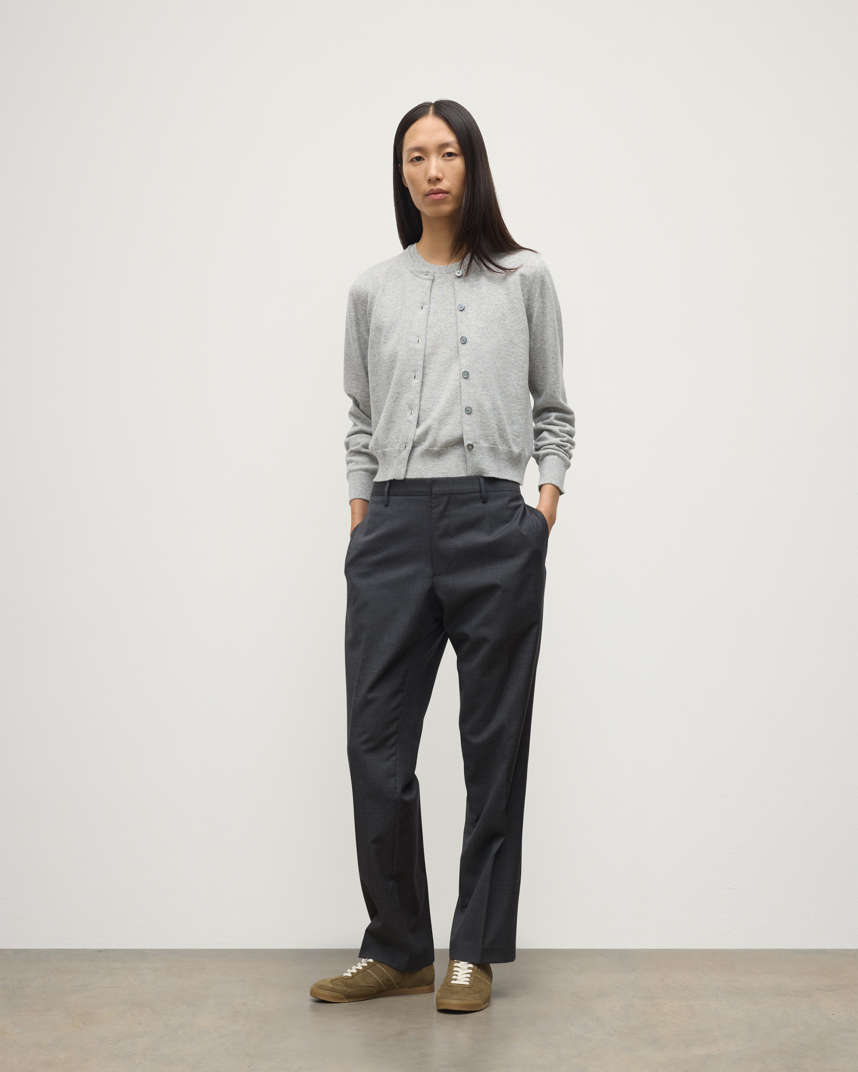 Iris Pale Grey Classic Cashmere Cardigan