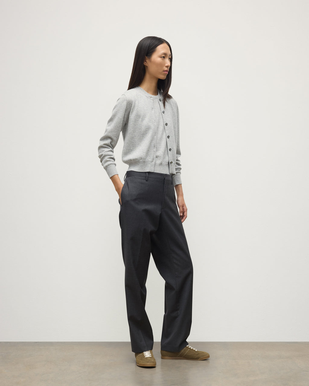 Iris Pale Grey Classic Cashmere Cardigan