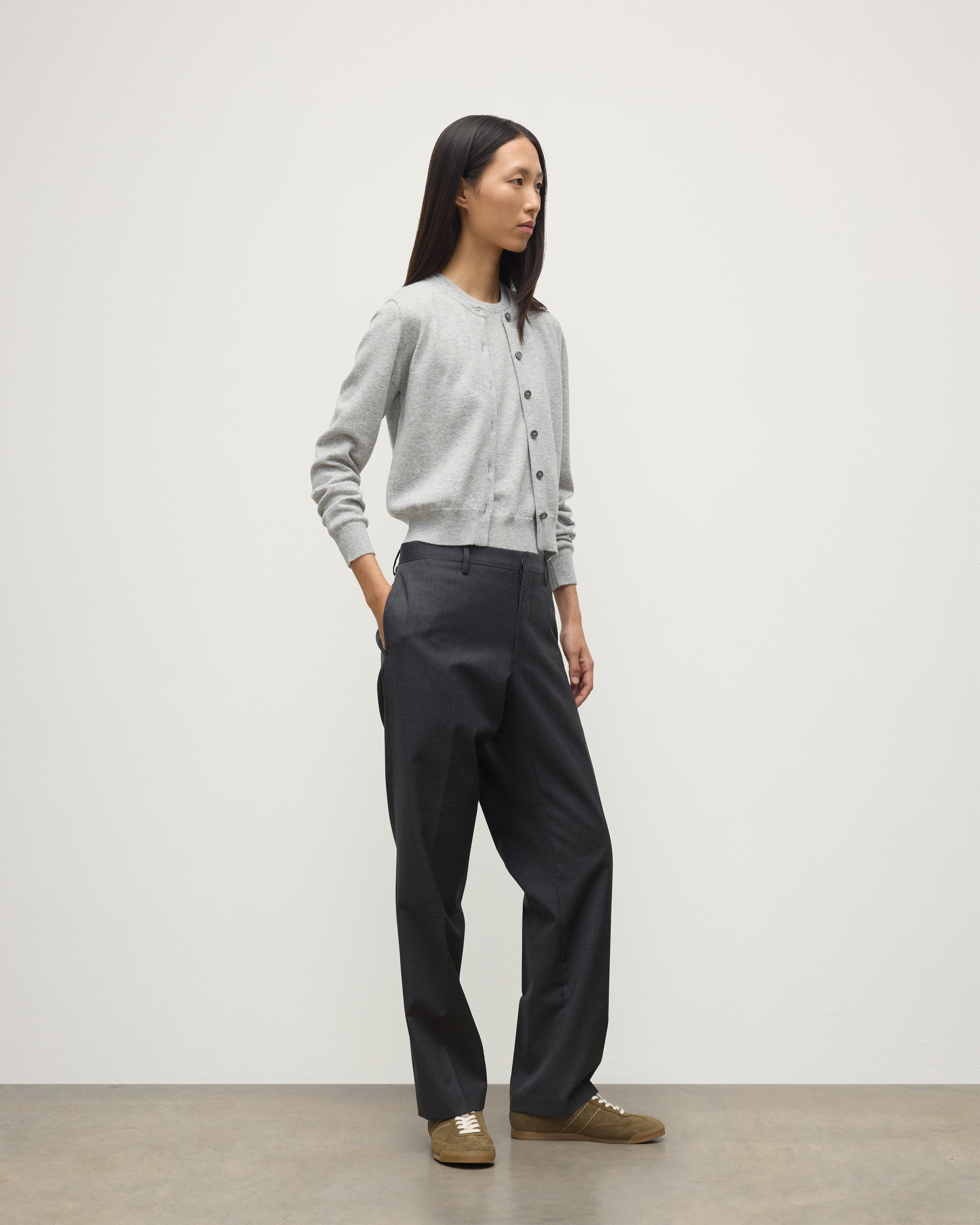 Iris Pale Grey Classic Cashmere Cardigan