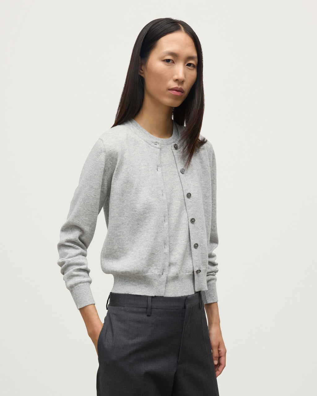 Iris Pale Grey Classic Cashmere Cardigan