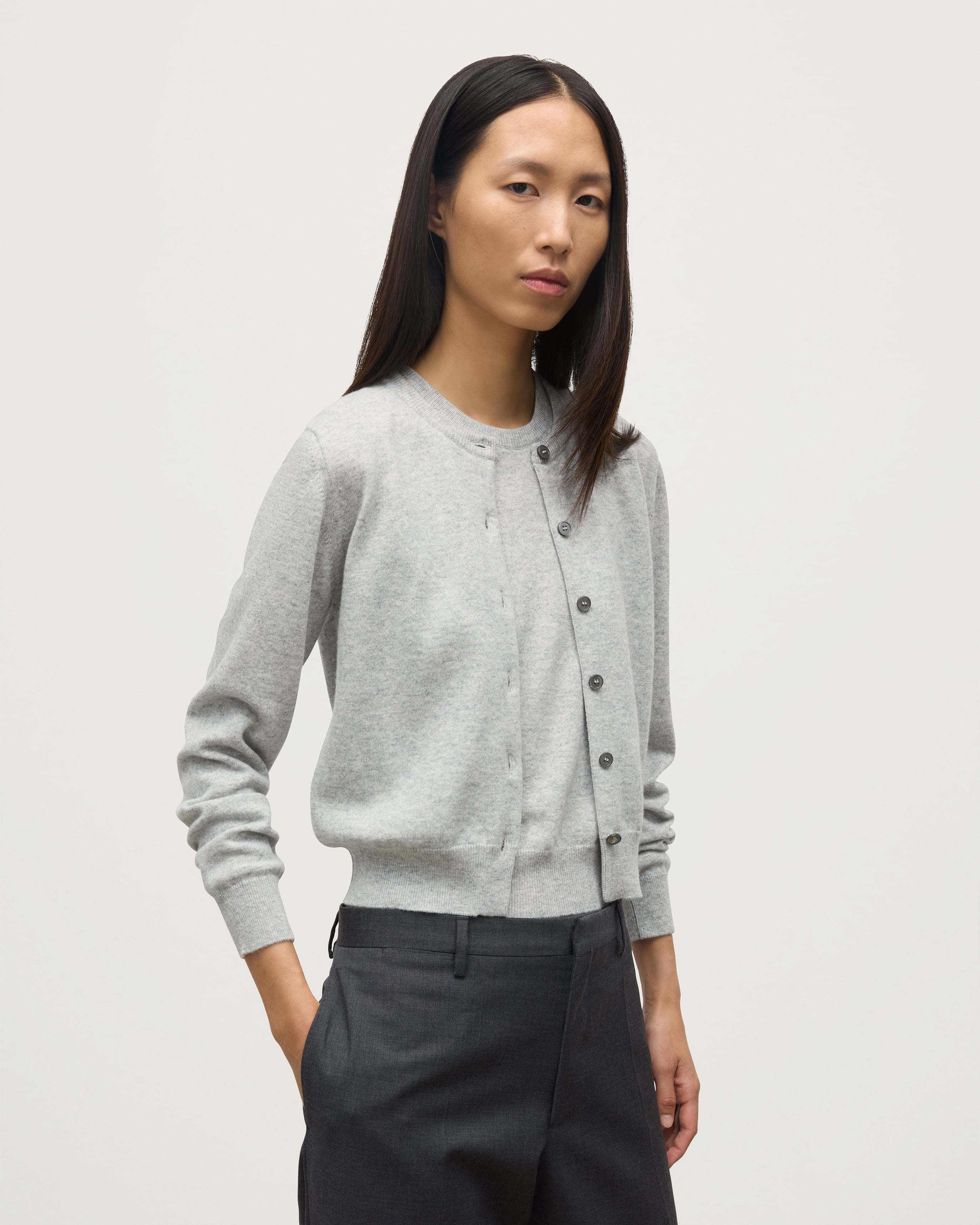 Iris Pale Grey Classic Cashmere Cardigan