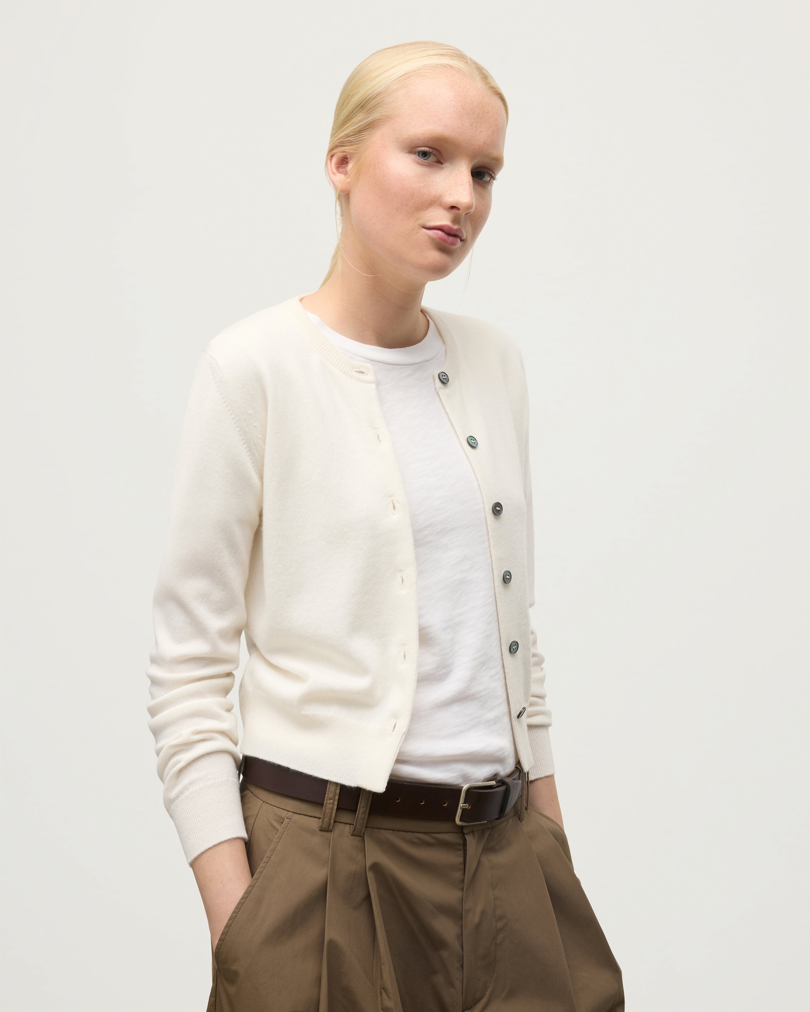 Iris White Classic Cashmere Cardigan