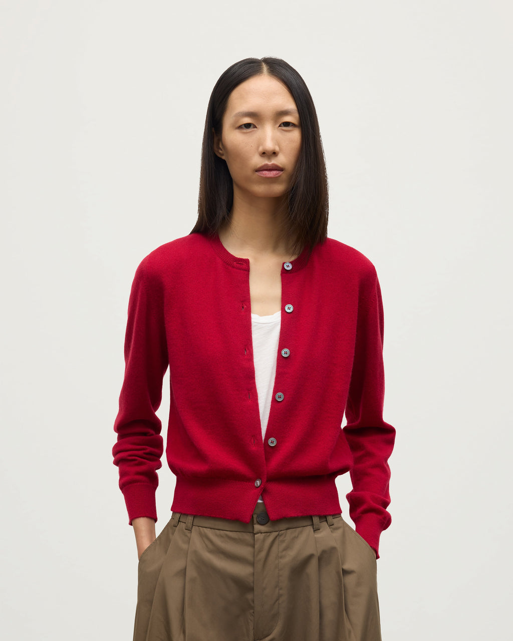 Iris Red Classic Cashmere Cardigan