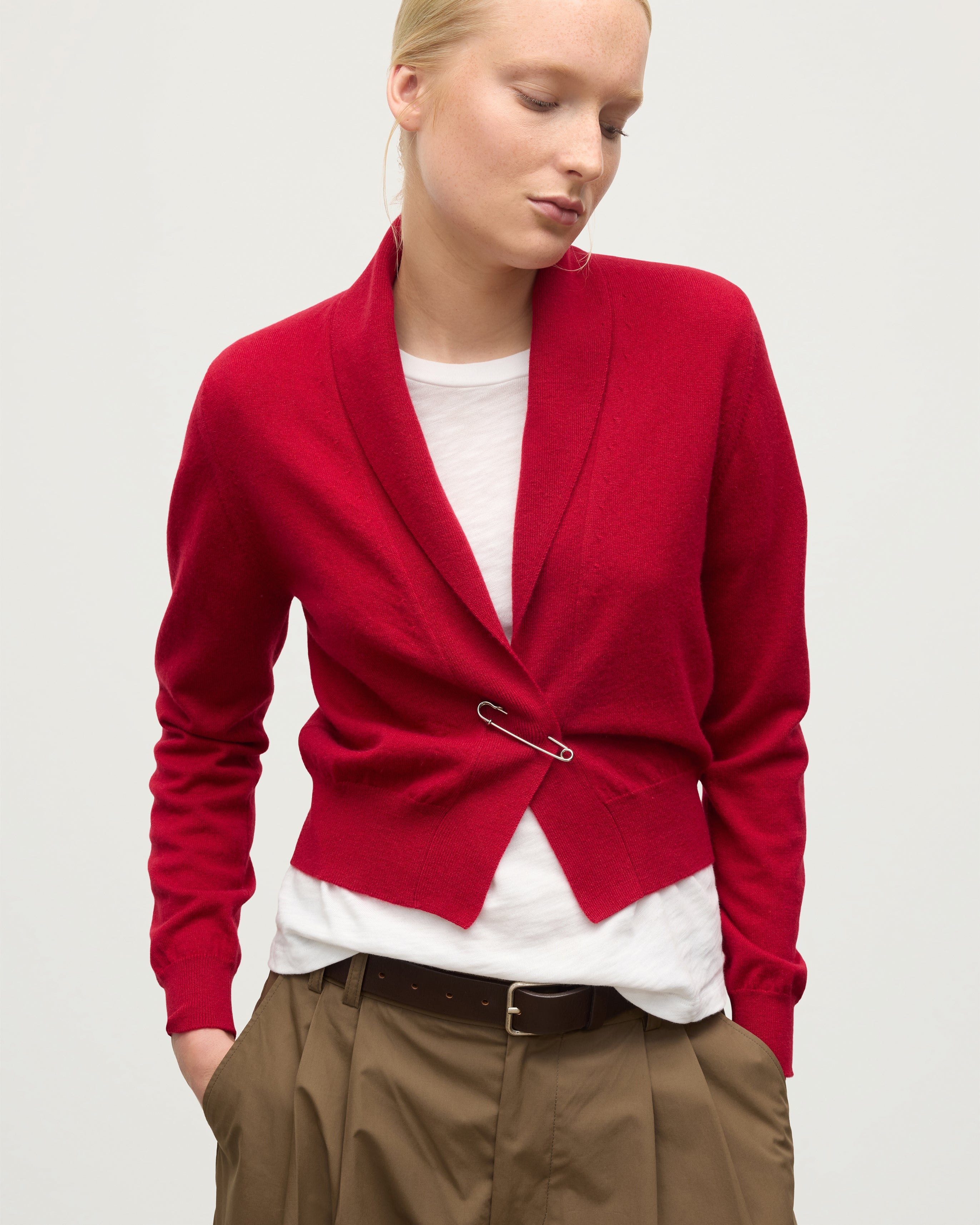 Crathie Red Shawl Cashmere Cardigan