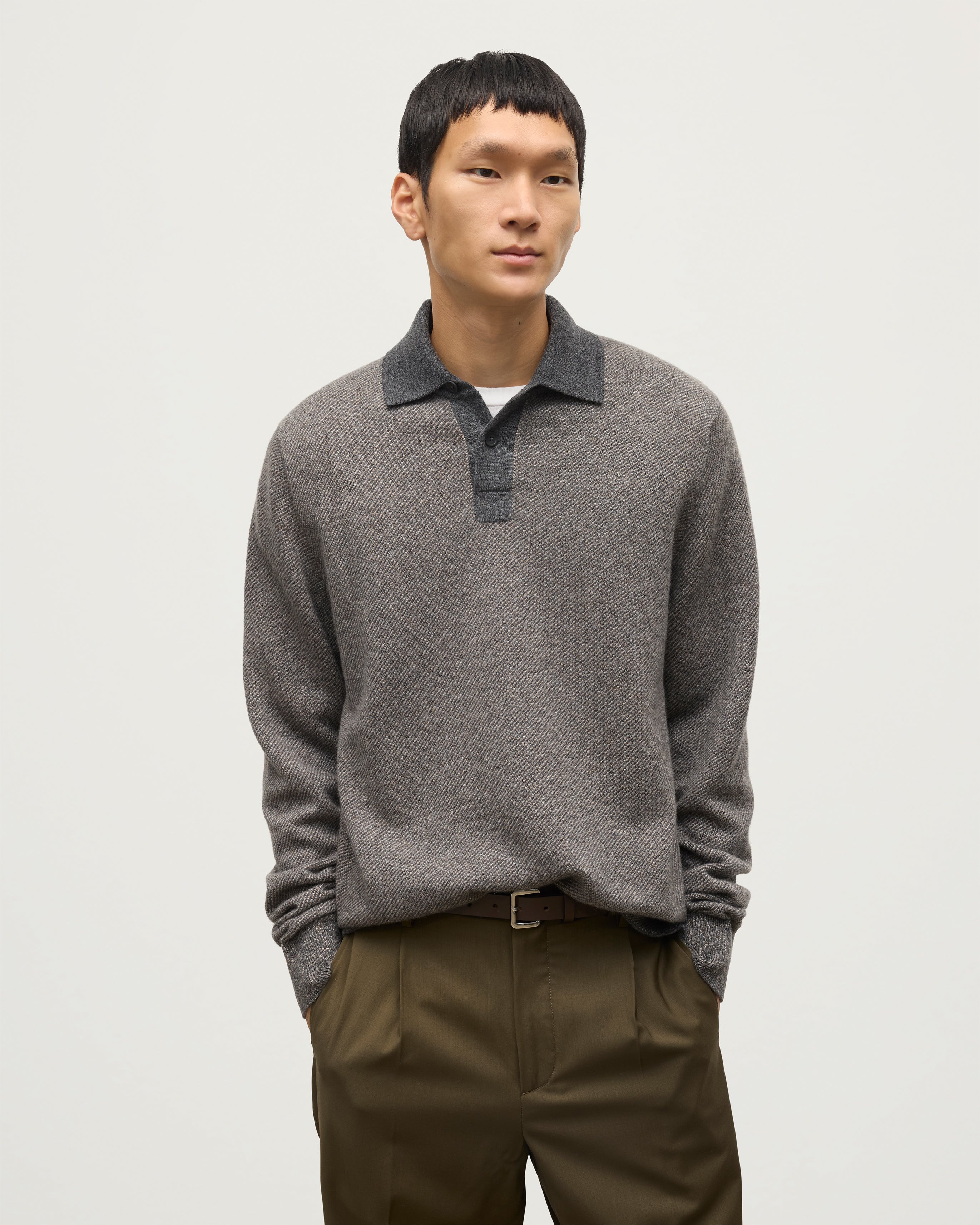 Tweel Grey & Brown Cashmere Rugby Shirt