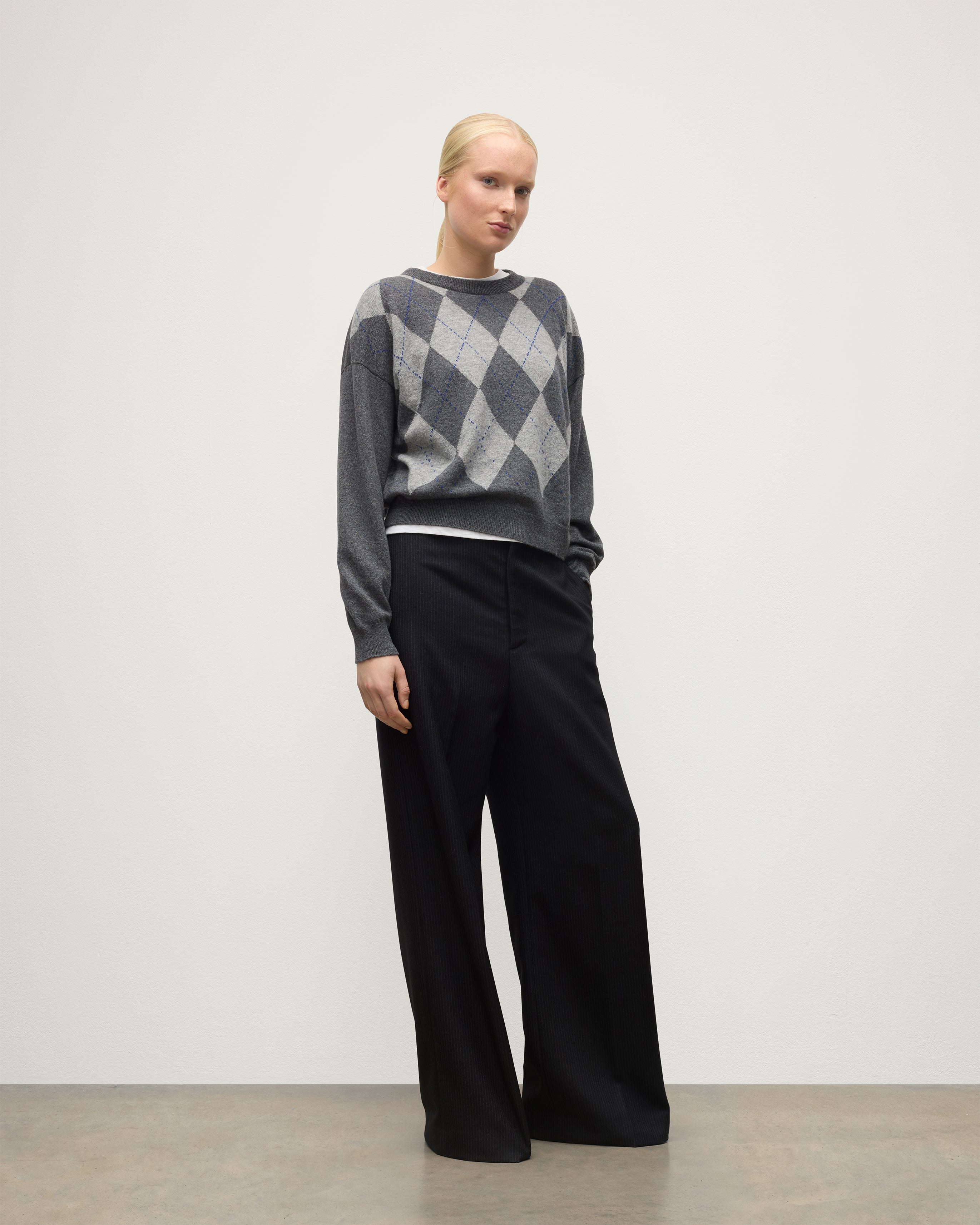 Clan Mid Grey Argyle Cashmere Jumper