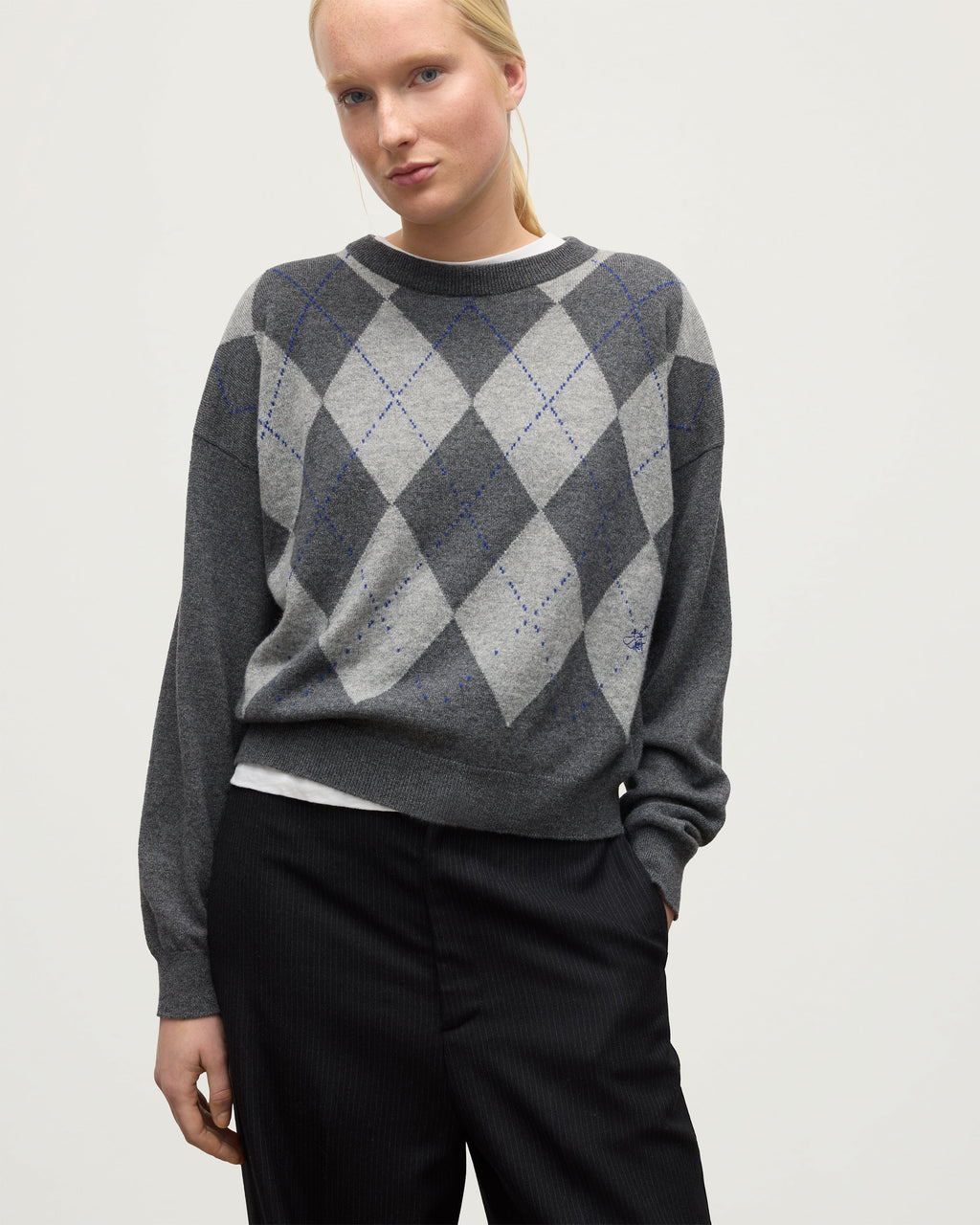 Clan Mid Grey Argyle Cashmere Jumper