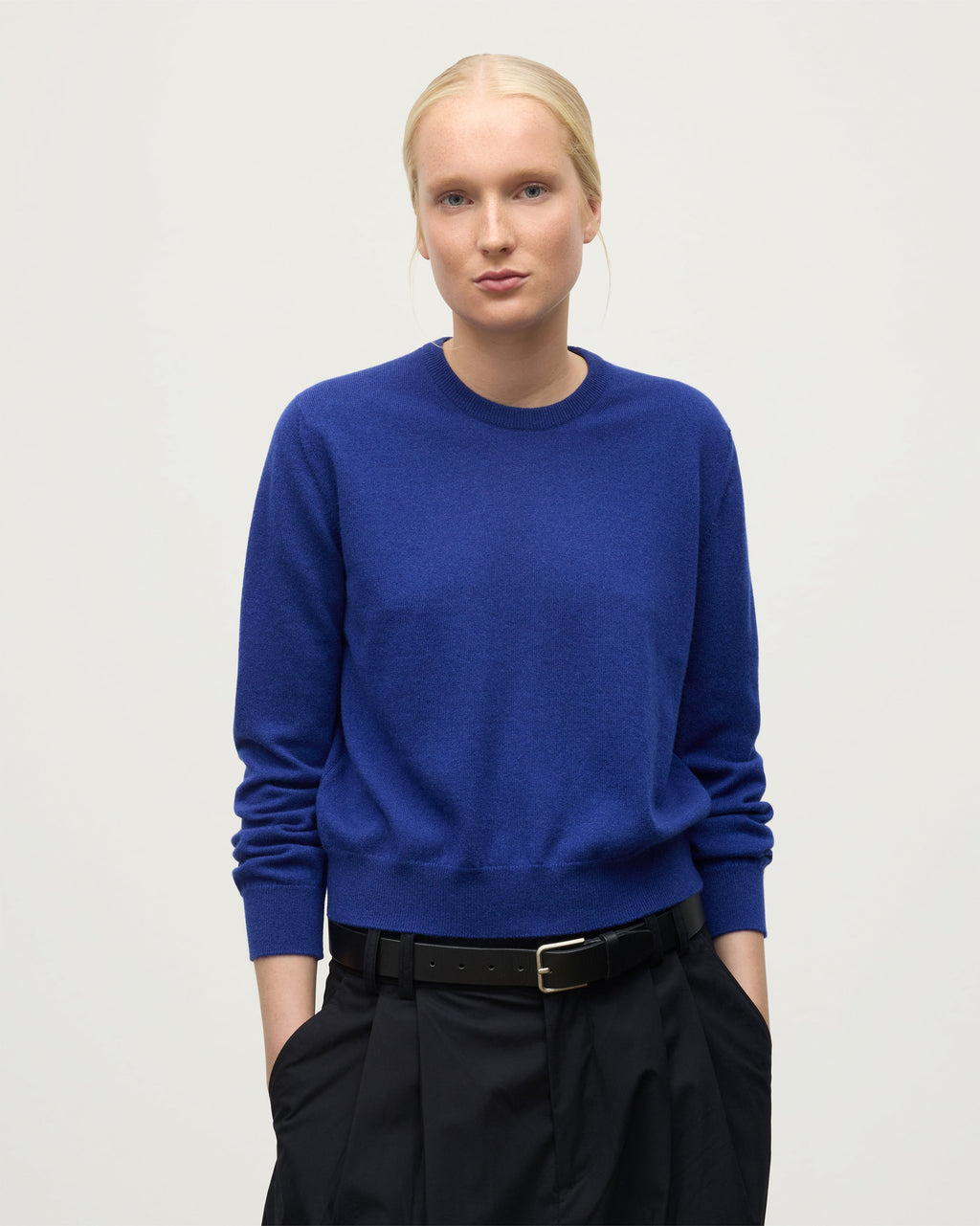 Lunan Blue Classic Cashmere Crew Jumper