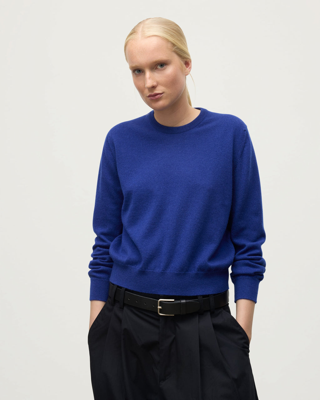 Lunan Blue Classic Cashmere Crew Jumper