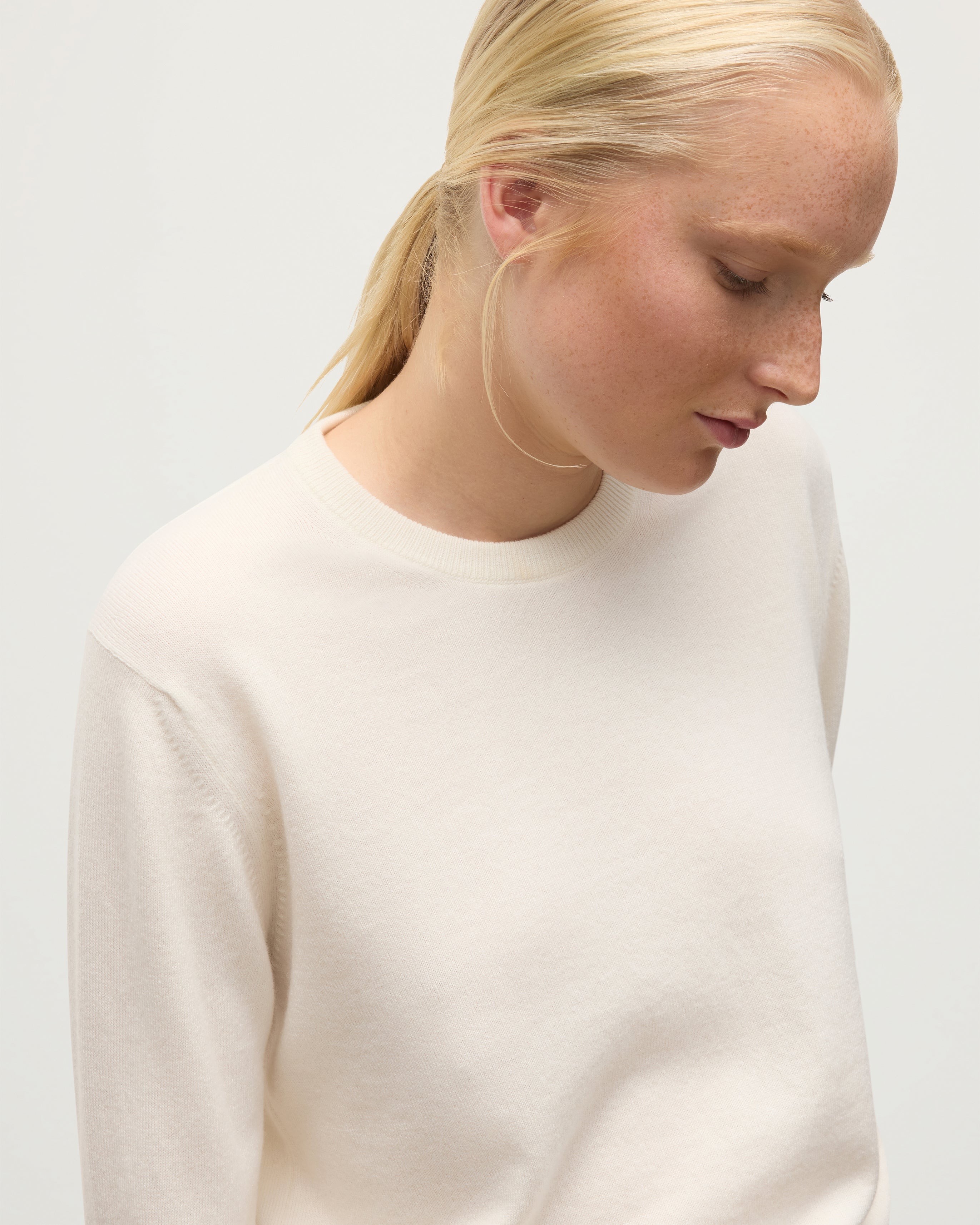 Lunan White Classic Cashmere Crew Jumper