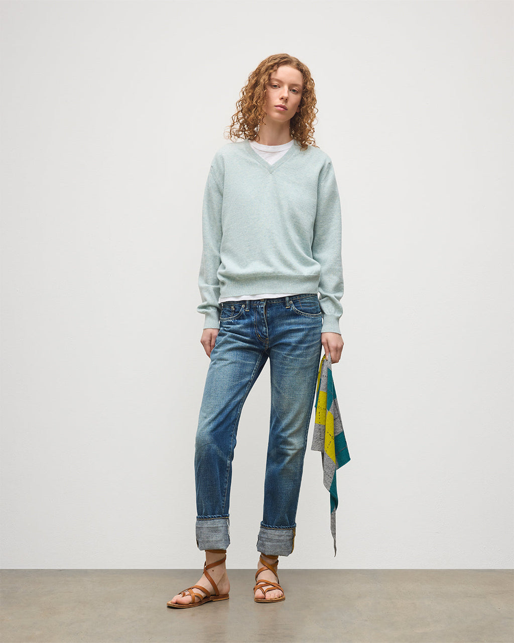 Lunan Light Green Classic V Neck Jumper